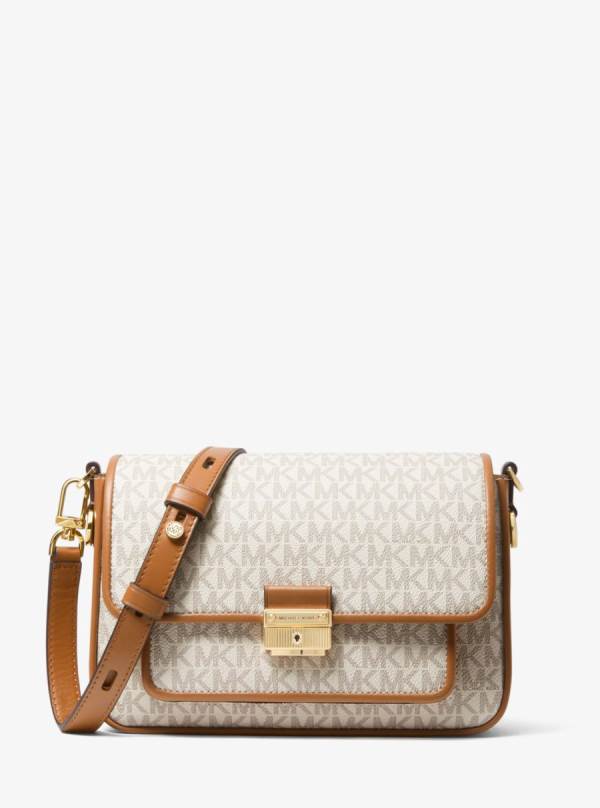 Damske Spojková Taška Michael Kors Bradshaw Medium Logo and Leather Hnedožltý Hnede - Kabelky Michael Kors Obchod | EYDAN-8104